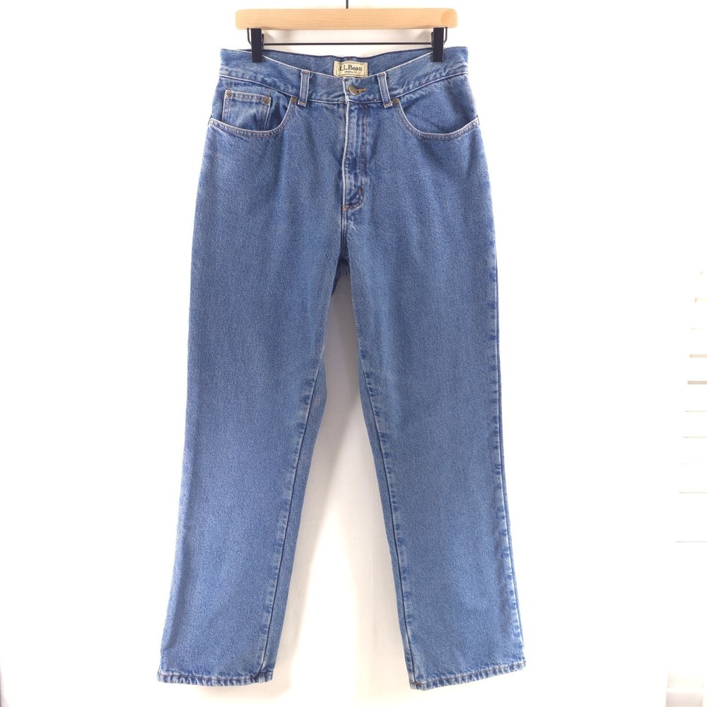 LL Bean Women Jeans Original Fit 12 M/T Blue Flannel Lined Plaid Denim 272283